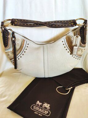 Coach Vintage 65th Anniversary Soho Leather Stitched Large Hobo in Ivory, EUC